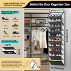 Kotkn 10 Tier Hanging Shoe Rack - Heavy Duty Behind The Door Hanging Shoe Rack, Sturdy Oxford Cloth, 20+ Pairs Over The Door Shoe Cabinet for Boots and Sneakers - Save 50% Closet Space! (Piano White)