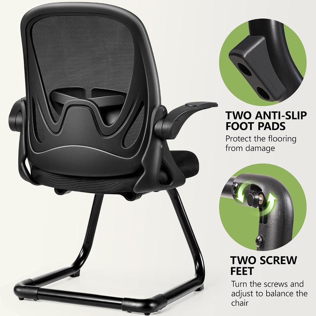 Primy Waiting Room Chairs with Flip Up Arms and Adjustable Lumbar Support, Office Guest Chairs & Reception Chairs for Conference Room, Breathable Mesh Black Desk Chair No Wheels for Guest and Elderly