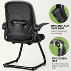 Primy Waiting Room Chairs with Flip Up Arms and Adjustable Lumbar Support, Office Guest Chairs & Reception Chairs for Conference Room, Breathable Mesh Black Desk Chair No Wheels for Guest and Elderly