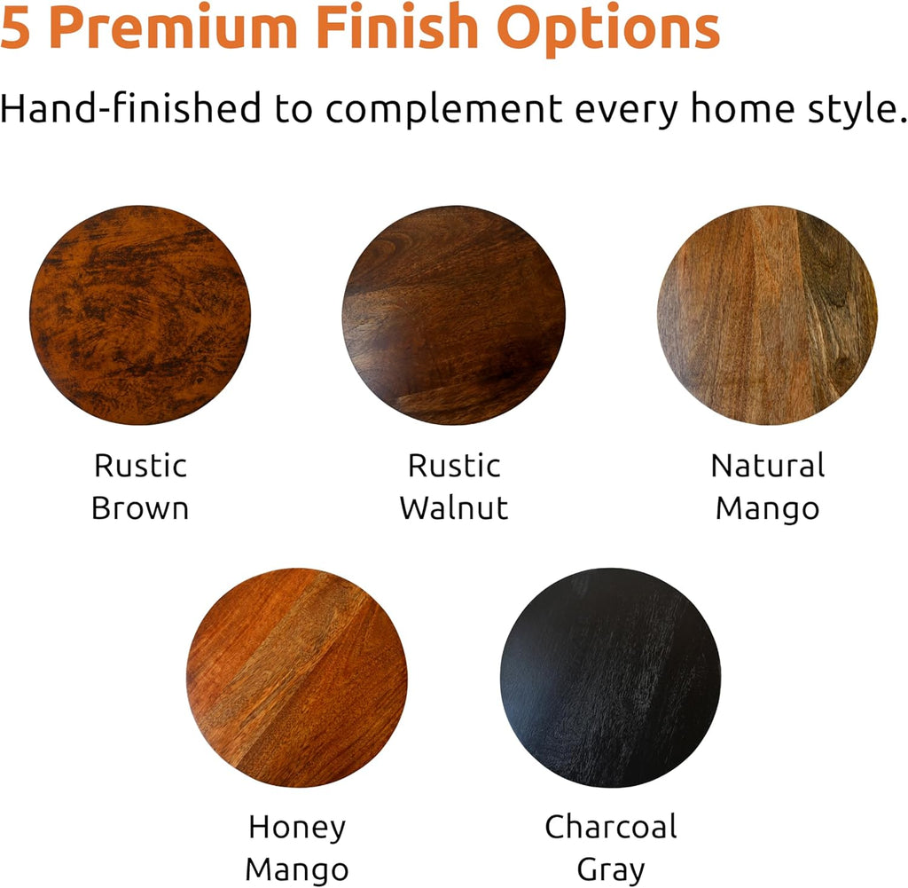 Solid Wood Round Side Table for Living Room, Bedroom and Office — Handcrafted End Table, Bedside Nightstand, Accent Table for Small Spaces with Tool-Free Assembly (Rustic Walnut)