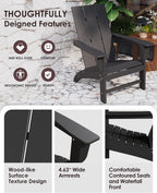 Poly Lumber Adirondack Chair, All-Weather Resistant Outdoor Patio Chairs, Look Like Wood, Pre-Assembled Outdoor Fire Pit Chair for Pool, Deck, Backyard, Garden, Black