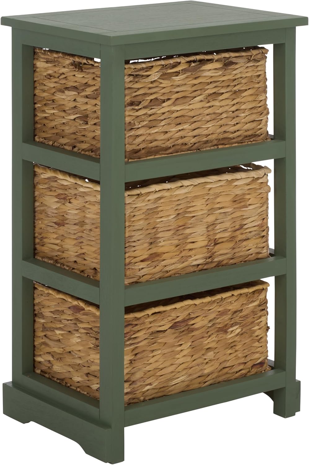 SAFAVIEH Furniture - Halle 3-Basket Side Table - Dusty Green - Solid Wood - Coastal Basket Storage Design - Ideal for Living Room, Entryway, 17.5" W x 13.5" D x 29.5" H - Fully Assembled (AMH5738J)