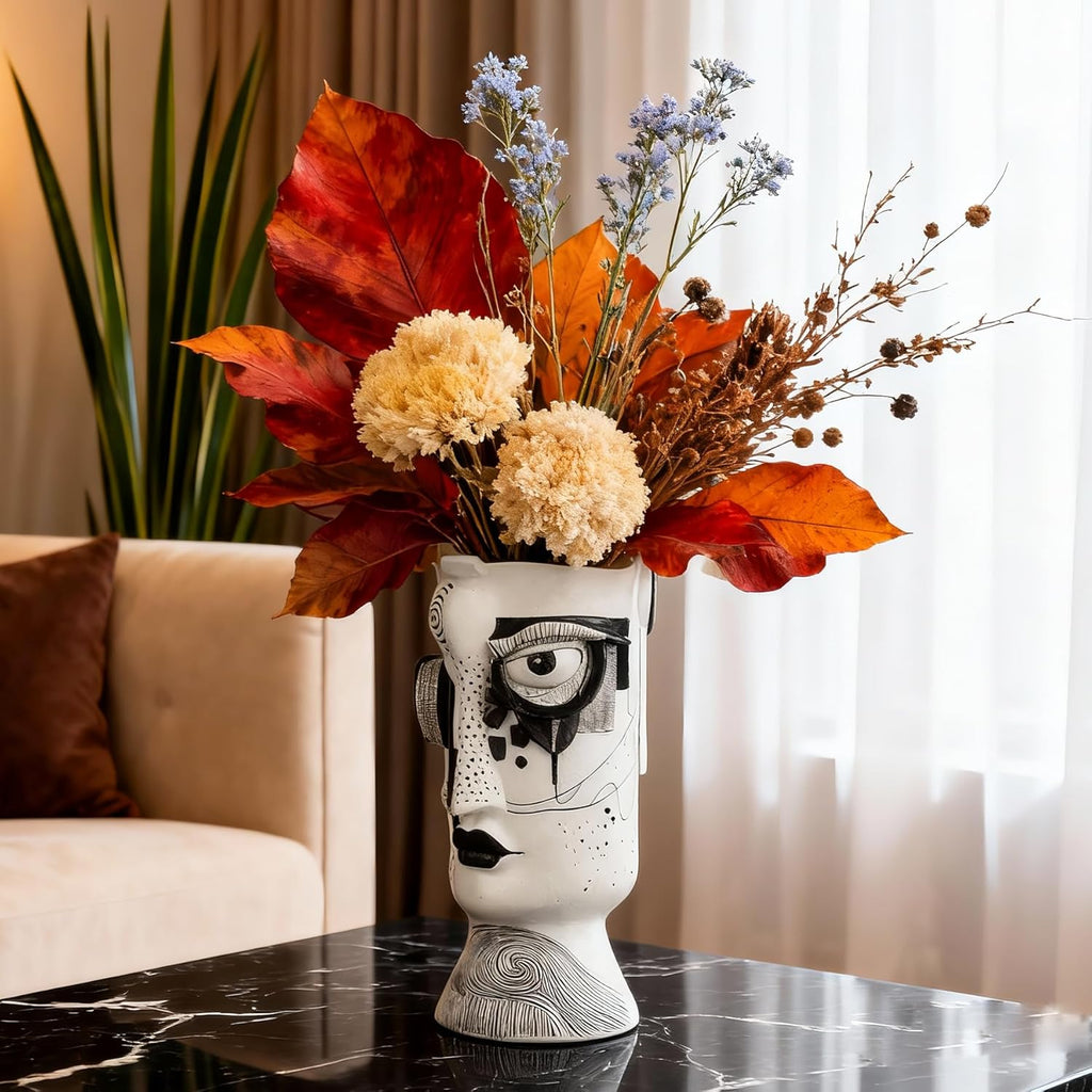 Face Vase - Flower Vase Unique, Funny Cool Abstract Art Decor Vase for Plants, Boho Flower Vase for Home Living Room Office Book Shelf