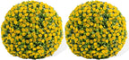 22 Inch Yellow Faux Rose Flower Spheres, 2 Pack Artificial Rose Topiary Balls with Hanging Chains and Zip Ties, Weatherproof Fake Floral Ornaments for Porch Patio Garden Indoor Wedding Decoration