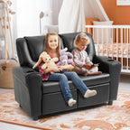 AVAWING Kids Recliner Chair, Double PU Leather Kids Loveseat w/Cup Holder, Lounge Sofa Chair w/Adjustable Footrest & Headrest for Boys Girls 3+ Age Group, Black
