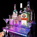YMVV LED Lighted Liquor Bottle Acrylic Display, 3 Tiers 15.7 Inch LED Liquor Shelves with RF Remote, Liquor Bottle Accessories Shelf for Home Bar