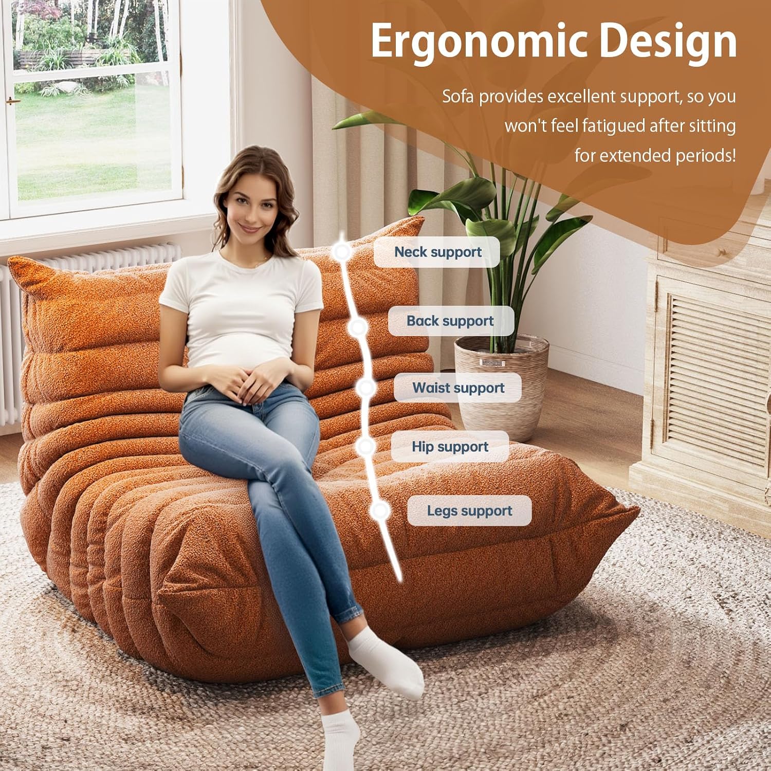 Oversized Bean Bag Chairs for Adults, Giant Beanbag Chair with Memory Foam, Comfy Lounge Chair Lazy Sofa for Apartment, Living Room, Bedroom, Office(Teddy Fabric)