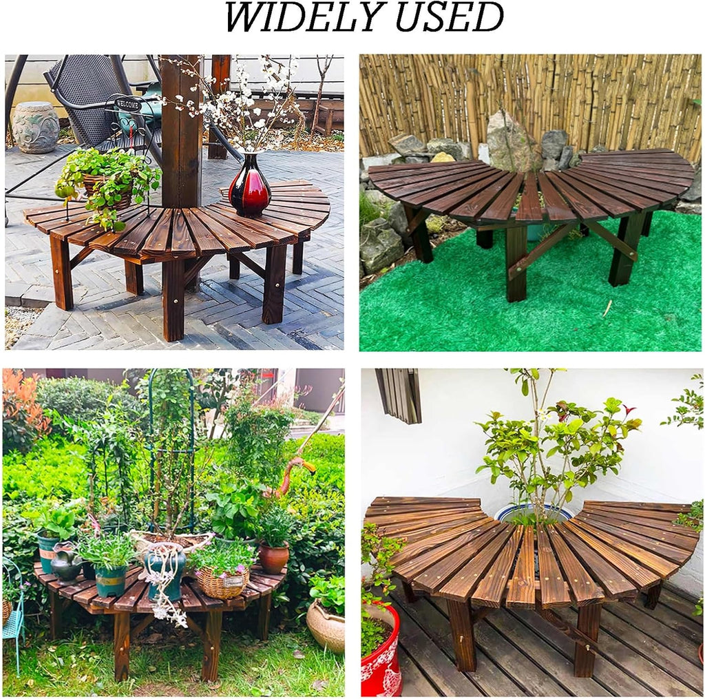 Around Slatted Benches,Solid Wood Slatted Seat Fan-Shaped Garden Tree Bench,for Outdoor Furniture