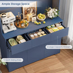 FINETONES 71" Pantry Cabinet with Power Outlets and Led Lights, Large Kitchen Hutch Storage with Microwave Stand, Tall Pantry Kitchen Cabinet with Cupboard, Blue