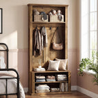 Tribesigns Hall Tree with Bench and Shoe Storage, 70.89" Tall Hall Tree with Coat Hooks, Open Shoe Shelves and Top Display Shelf, Entryway Coat Rack for Mudroom, Hallway, Bedroom, Rustic Brown