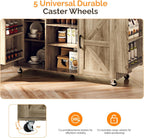 VINGLI Kitchen Island with Storage, 52" Rolling Kitchen Cart with 3 Drawers & Shelves, Drop Leaf Design, Mobile Island with Barn Doors, Towel & Spice Rack for Kitchen & Dining, Grey Brown Oak