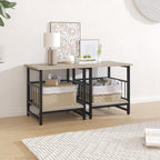 EazeHome 18" Square End Table with Storage Shelf, 2 Tier Rustic Side Table Nightstand for Living Room, Bedroom, Wooden Tabletop with Metal Frame, Gray