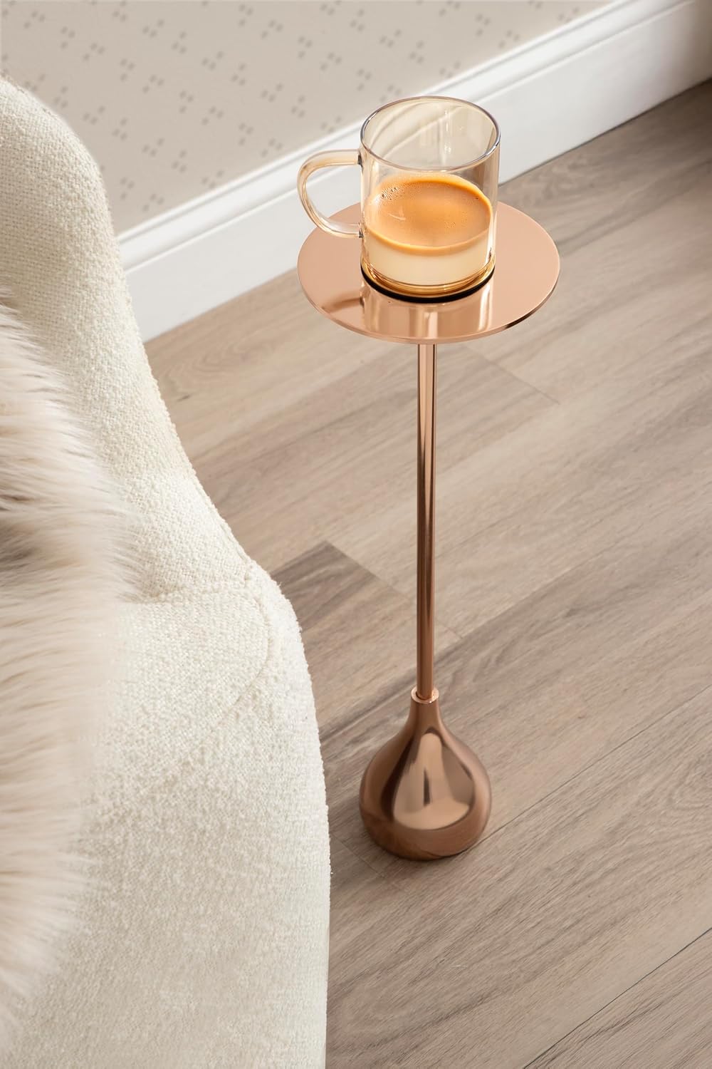 Kate and Laurel Hersi Decorative Modern Pedestal Drink Table, 7 x 7 x 20, Rose Gold, Cast Aluminum Mini Table with Teardrop Base for Use as Small Plant Stand or Living Room Martini Table
