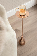 Kate and Laurel Hersi Decorative Modern Pedestal Drink Table, 7 x 7 x 20, Rose Gold, Cast Aluminum Mini Table with Teardrop Base for Use as Small Plant Stand or Living Room Martini Table