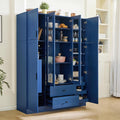 VilroCaz Wood Large Kitchen Pantry with 6 Doors, 53.2''Lx17.7''W Storage Cabinet Cupboard with Drawers, Adjustable Shelves, Pull-Out Trays and Wine Rack for Dining Room (Blue-4.19)