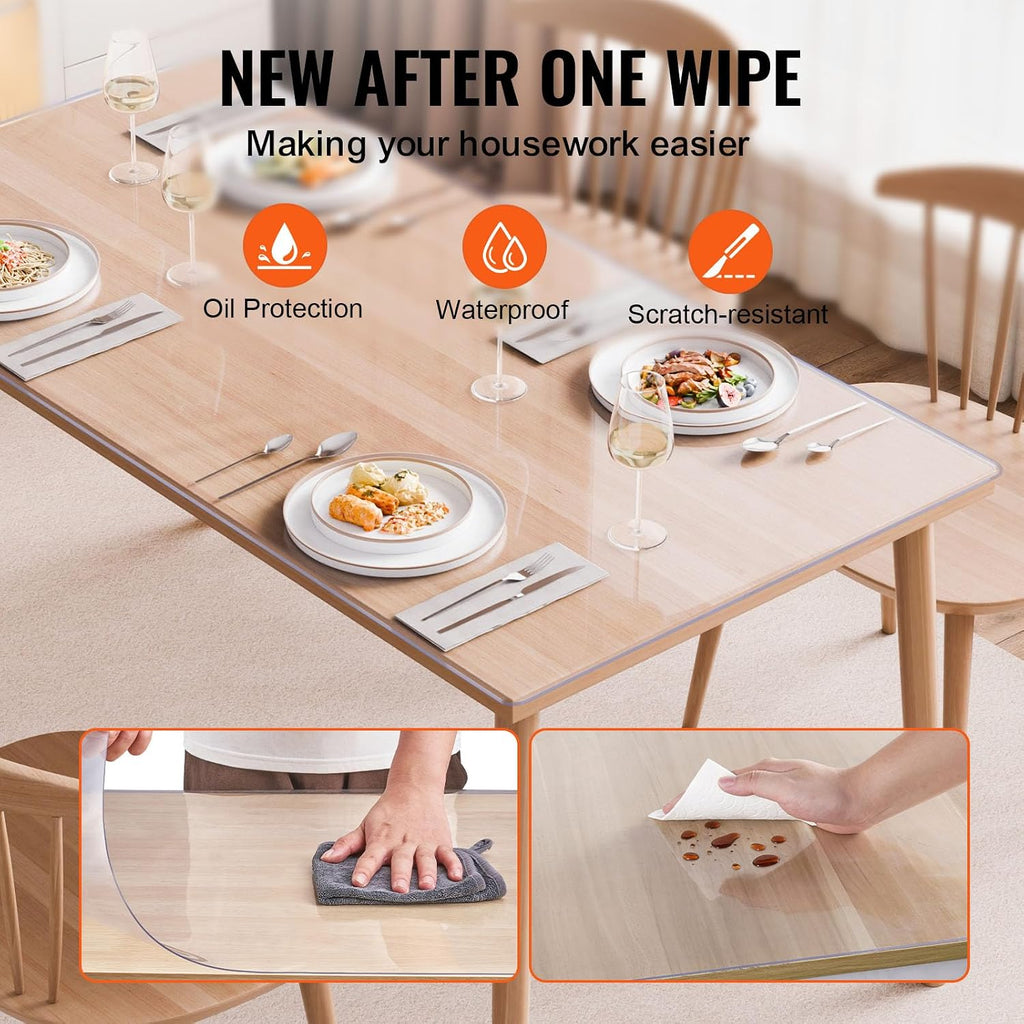 VEVOR Plastic Table Cover, 40 x 80 Inch 2.0 mm Thick Rectangle Clear PVC Mat Protector, Waterproof & Easy Cleaning Desk Pad Tablecloth, for Office, Dresser, Dining Room, Night Stand