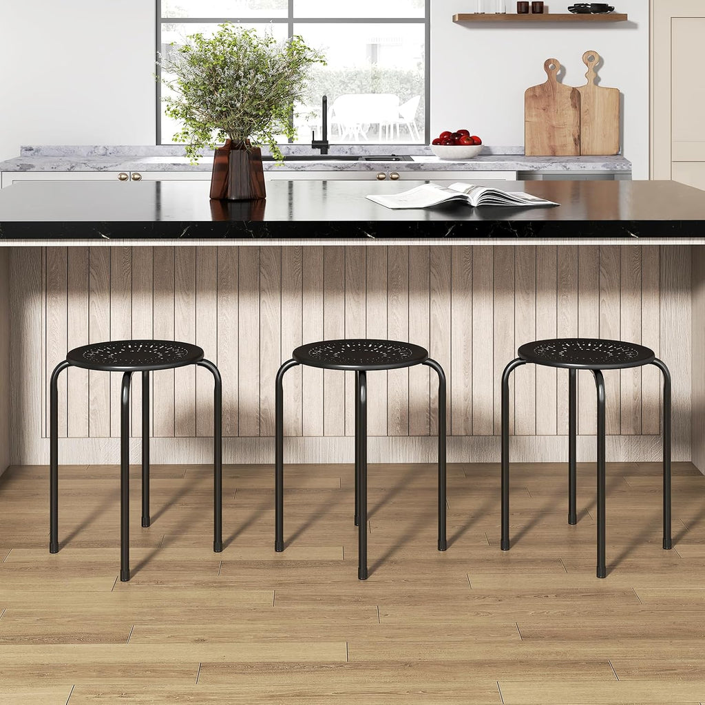 Giantex 6 Pack Stackable Stool, No Assembly 17.5" Stacking School Chair w/Metal Frame & Plastic Seat, Backless Round Nesting Stools, Flexible Seating for Children's Table, Classroom, School (Black)