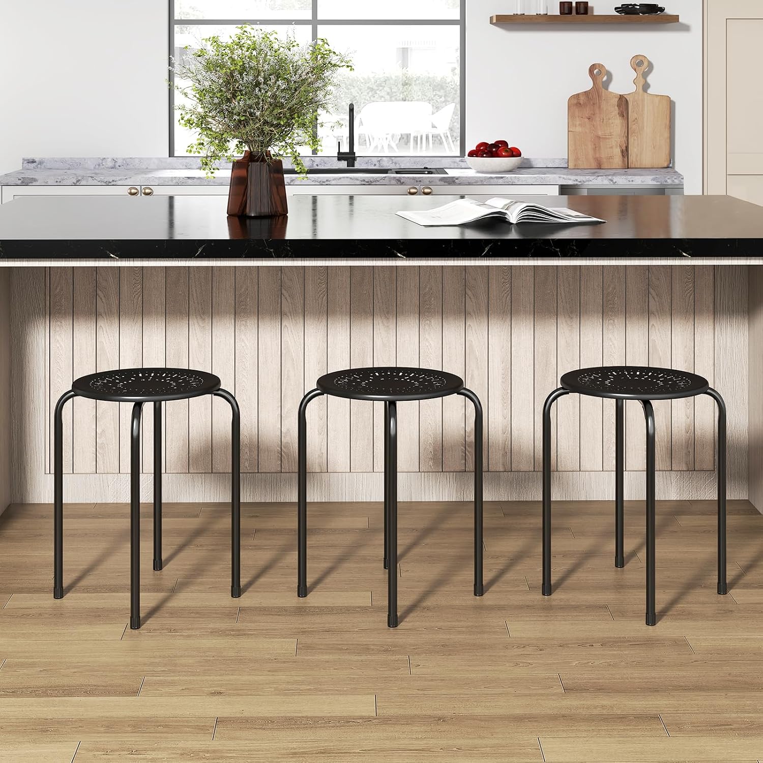 Giantex 6 Pack Stackable Stool, No Assembly 17.5" Stacking School Chair w/Metal Frame & Plastic Seat, Backless Round Nesting Stools, Flexible Seating for Children's Table, Classroom, School (Black)