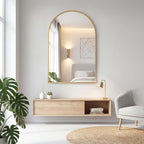 NEWBULIG 22"x30" Arched Wall Mirror, Bathroom Mirrors for Over Sink, Vanity Mirror with Tempered Glass & Anti-Rust Metal Frame, Entryway, Living Room, Bedroom, Gold