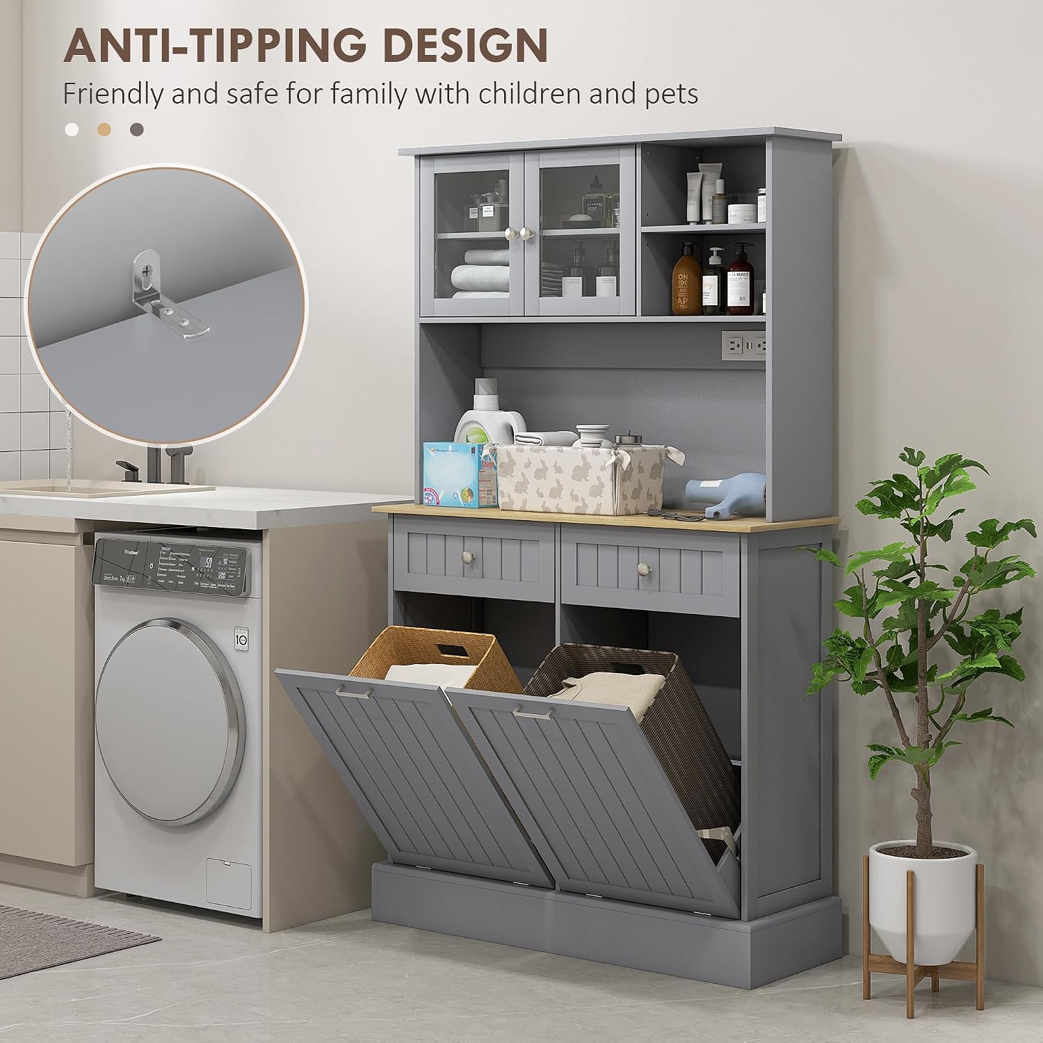 39.4" D*13.8" W*67.7" H Freestanding Kitchen Pantry with 2 Drawers, 2 Shelves, Top French Door & Lower Double Door, Rectangular Storage Cabinet, for Living Room, Dining Room, Gray
