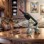 Creative Balloon Dog Wine Bottle Holder Doubles as Standalone Statue Decor and Bookend for Dog Lovers,Modern Decoration for Kitchen,Living Room,and Bar,Ceramic,Metallic Chrome Silver