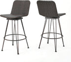 Christopher Knight Home Torrey Outdoor Wicker Barstools with Iron Frame, 2-Pcs Set, Multibrown / Black Copper