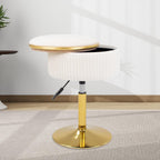 Adjustable Vanity Stool with Storage, 360° Swivel Makeup Stool Chair Small Velvet Round Ottoman with Gold Base for Bedroom (Beige)