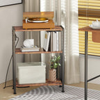 End Table with Charging Station, 3-Tier Side Table for Small Space, Skinny Nightstand with USB/Type C Port and 2 Outlets, Slim Beside Table for Living Room, Bedroom, Balcony, Rustic Brown