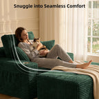 66’’ Oversized Chaise Lounge Chair Indoor, Deep Seat Corduroy Reading Chair Snuggler with Ottoman, Boneless Floor Couch with Cup Holders & Side Pockets, Floor Sleeper Sofa for Home,Dark Green