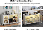 Auromie Wine Bar Cabinet with Led Light, Home Coffee Cabinet with Wine and Glass Rack, Kitchen Buffet Sideboard with Storage Shelves, Freestanding Liquor Cabinet for Living Room, Dining Room (White)