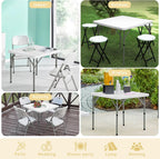 34" Square Folding Table,Multi-Functional Portable Folding Card Table with Carrying Handle for Indoor Outdoor Camping,Picnic, Office, Party Use, HDPE Plastic Tabletop with Metal Frame(White)
