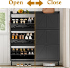 Wodeer Shoe Cabinet Storage for Entryway, Shoe Storage Cabinet with 6 Flip Drawers, Freestanding Narrow Shoe Rack Organizer with Metal Legs, Adjustable Shelves & Open Storage for Foyer, Hallway, Black