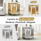 Round 2-Tier End Table, 21" White Faux Marble Top and Gold Stainless Steel Frame, Luxury Modern Side Table for Living or Bedroom