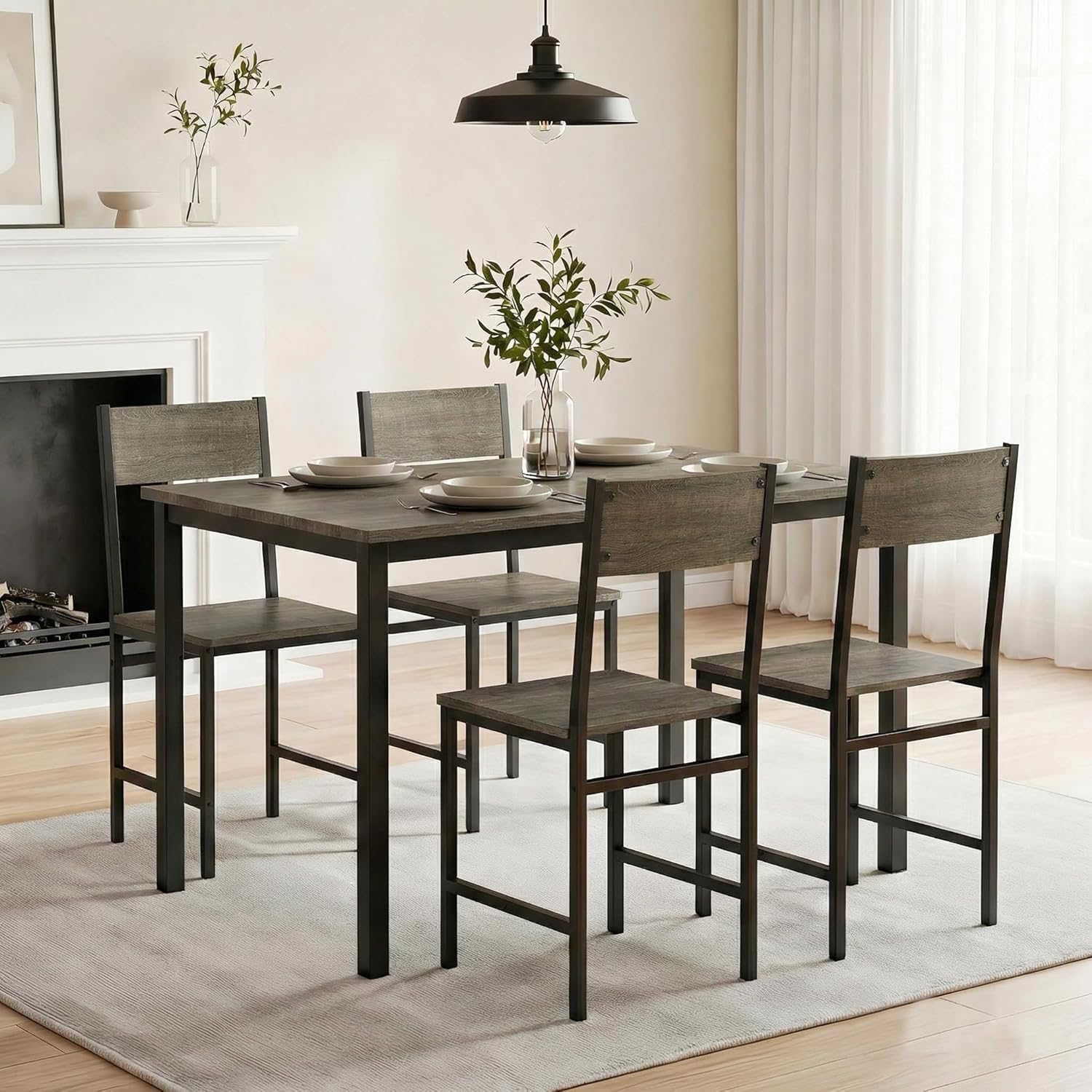 POWERSTONE Industrial Dining Chairs Set of 4, Wooden Kitchen Chairs with Slanted Backrests & Metal Legs, 330lb Capacity, Easy to Assemble, Farmhouse Dinner Seats for Living Room, Restaurant, Oak Grey