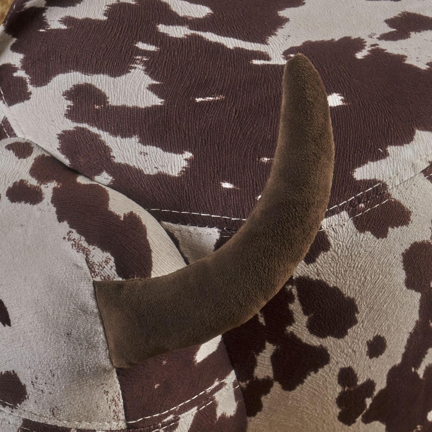 Brown and White Velvet Cow Shaped Ottoman, Cute Wood Foot Stool Shoes Changing Seat with Cushioned for Adult Living Room, Bedroom, Nursery Gameroom, Playroom, Porch Furniture