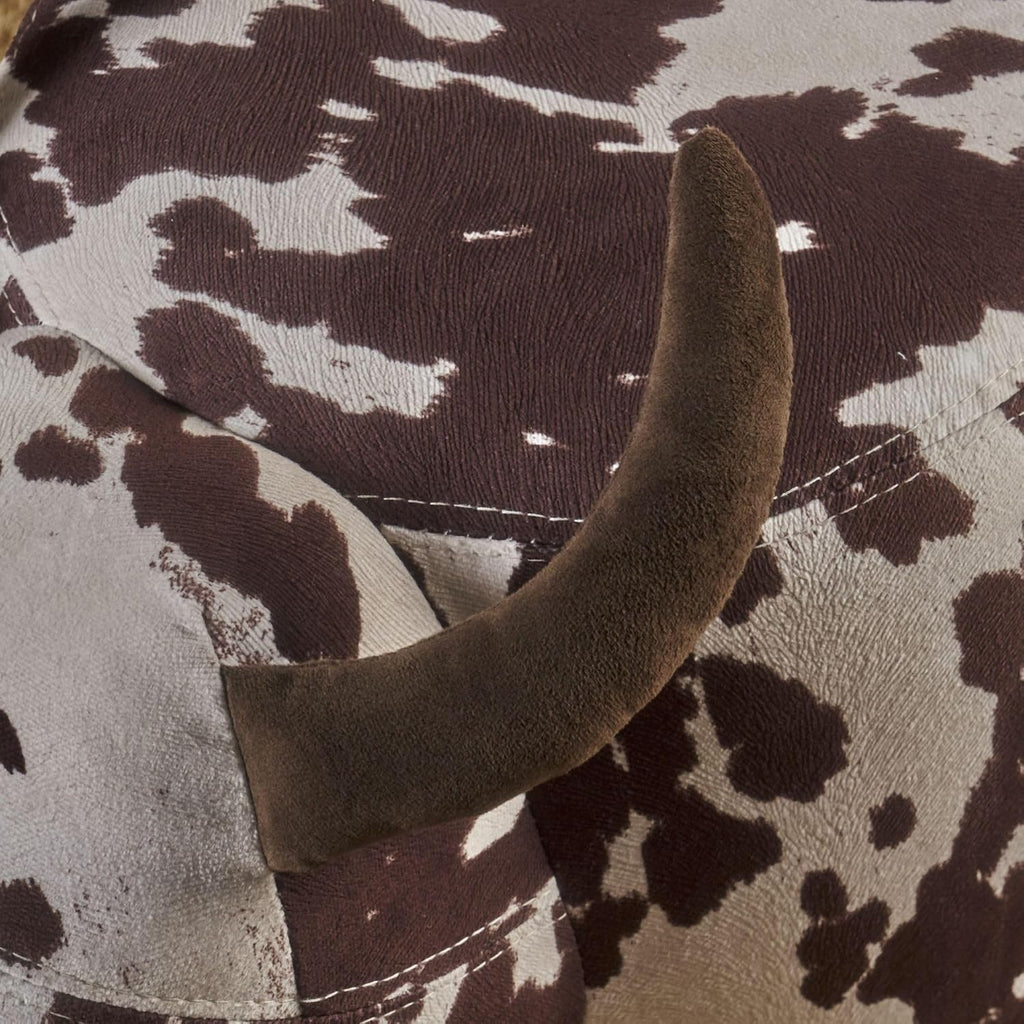 Brown and White Velvet Cow Shaped Ottoman, Cute Wood Foot Stool Shoes Changing Seat with Cushioned for Adult Living Room, Bedroom, Nursery Gameroom, Playroom, Porch Furniture