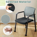Tangkula Rolling Conference Room Chairs Set of 10, Stackable Office Guest Mesh Chairs with Armrests and Wheels, Ideal for Waiting Room Office, School, Lobby (Grey)