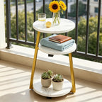 3-Tier Round Side Table, Faux Marble Top Side Table with Sturdy Metal Frame, Modern White End Table Compact Nightstand for Living Room, Bedroom, Small Spaces, Easy Assembly