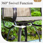 Sophia and William Patio Bar Stools Counter Height, Set of 2, Swivel Bar Chairs, Supports 300 lbs (Brown Fabric)