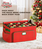 Ornament Storage Box, Large Christmas Ornament Storage Box, Stores 72 4'' Ornaments , Ornaments Storage Containers with 3 Trays, Durable and Portable, 600D Tear-Proof Material, Extra Pockets Red