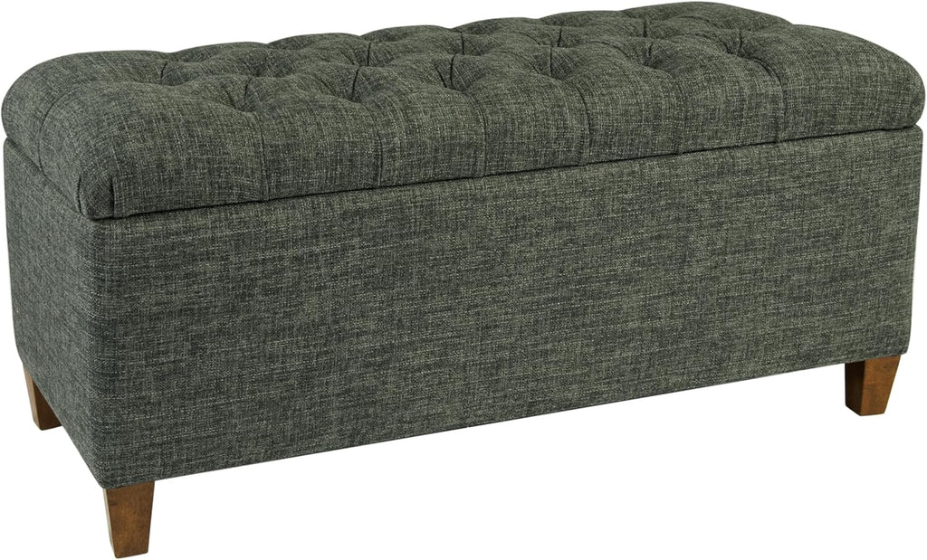 Homepop Home Decor Tufted Ainsley Button Storage Ottoman Bench with Hinged Lid Ottoman Bench with Storage for Living Room & Bedroom, Green Clover Fabric