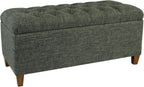 Homepop Home Decor Tufted Ainsley Button Storage Ottoman Bench with Hinged Lid Ottoman Bench with Storage for Living Room & Bedroom, Green Clover Fabric