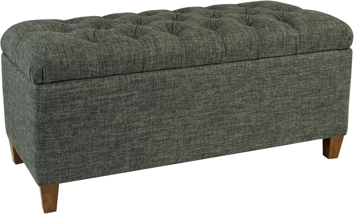 Homepop Home Decor Tufted Ainsley Button Storage Ottoman Bench with Hinged Lid Ottoman Bench with Storage for Living Room & Bedroom, Green Clover Fabric