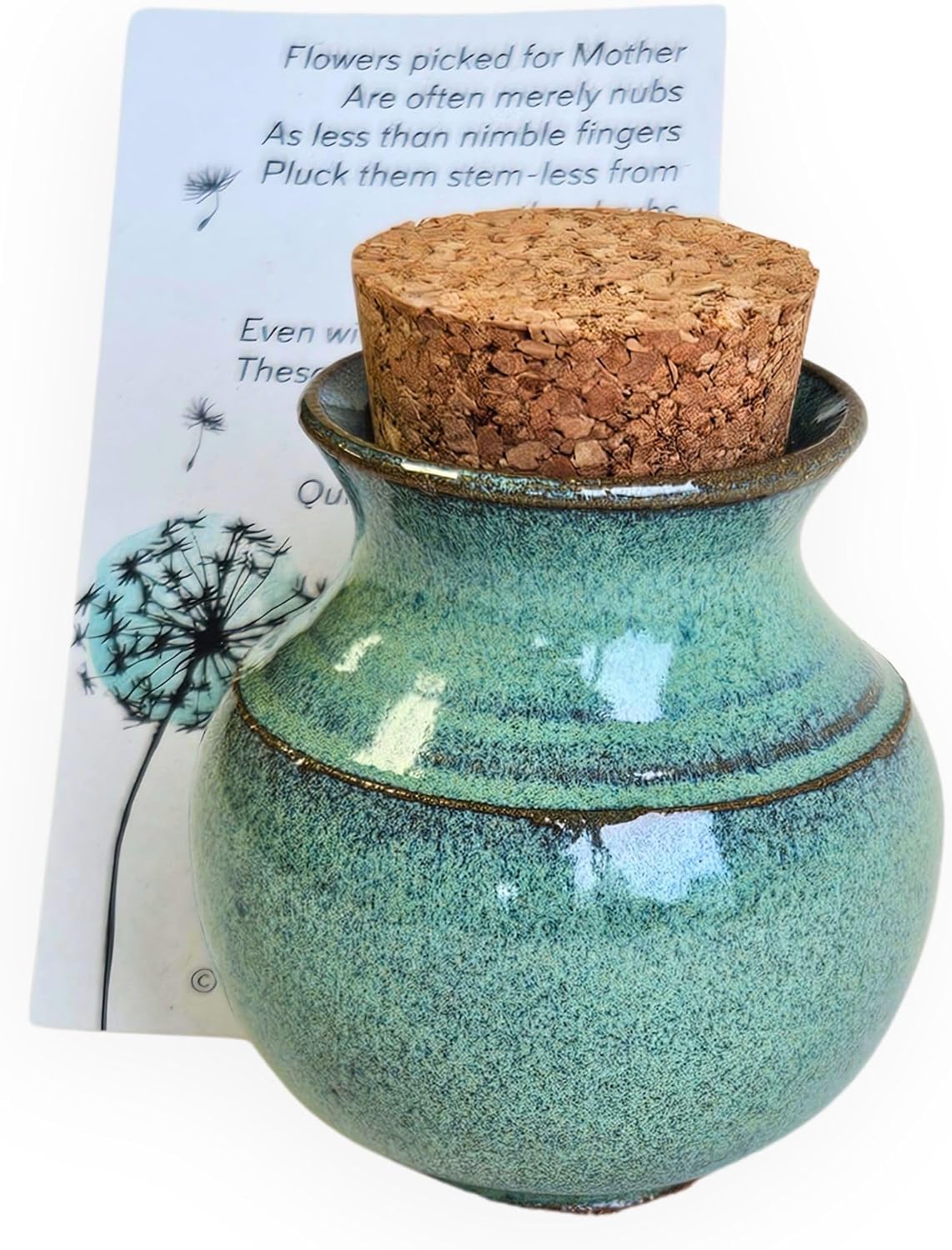 Handmade Dandelion Flower Pot for New Mommy to Be - Miniature Pottery Vase for Baby Shower Favor Presents Green (Miniature Vase w/Cork)