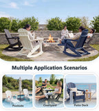 PASAMIC Adirondack Rocking Chairs Set of 2, Foldable All-Weather HDPE Patio Rockers with Retractable Ottoman & Cup Holder, Outdoor Chairs for Porch Backyard Pool Garden Balcony, Jet Black