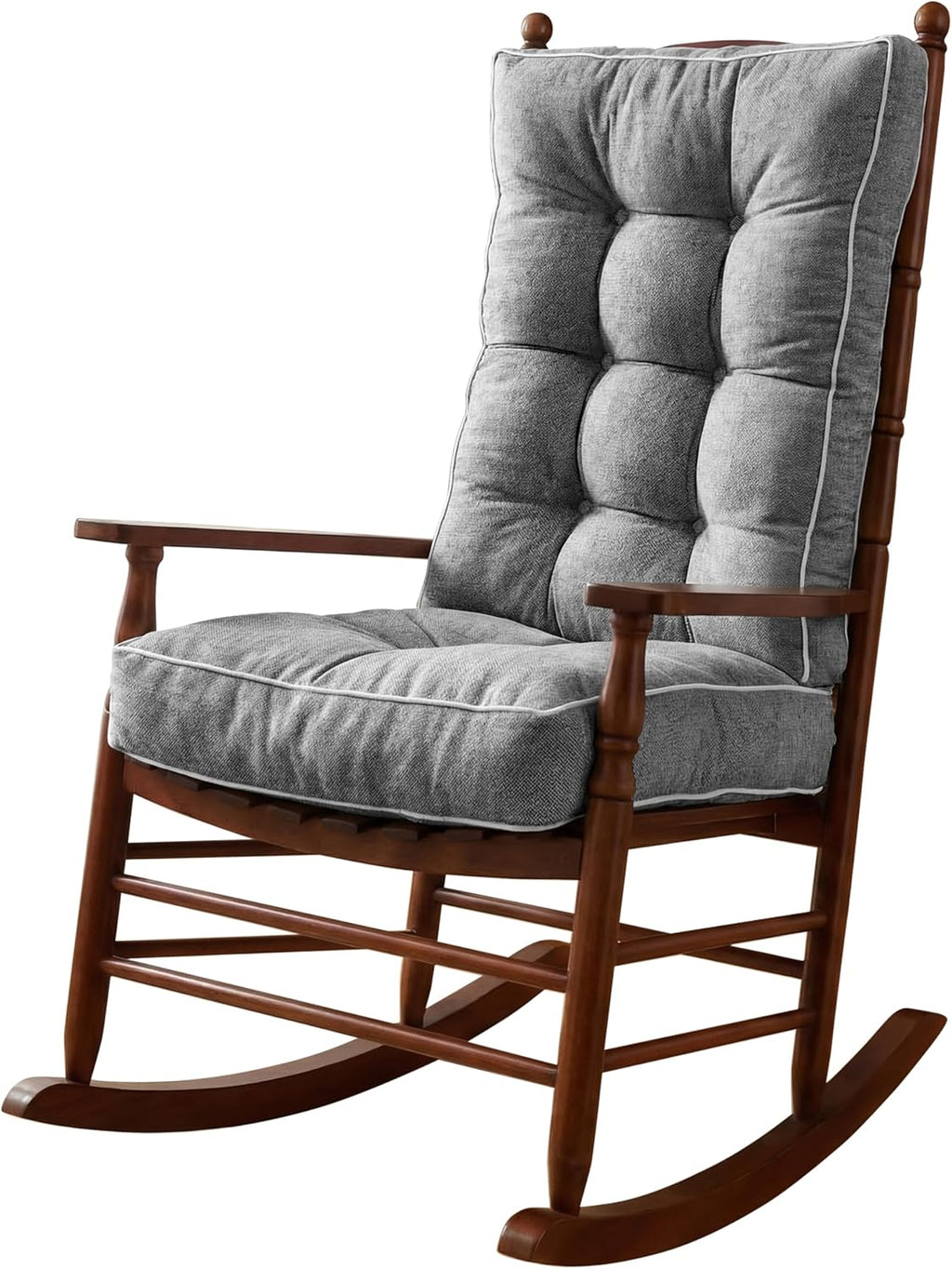 Rocking Chair Cushions Indoor, 5-inch Thicken Seat Cushion with Memory Foam Non-Slip Tufted Chair Pads Set of Seat & Back Cushion for Outdoor Rocker Living Room, Light Grey, 22x17x5/17x17x5