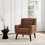 Faux Leather Accent Chair, Morden Upholstered Armchair for Living Room, Button Tufted Arm Chair Comfy Single Sofa Bedroom Side Reading Seat - Coffee