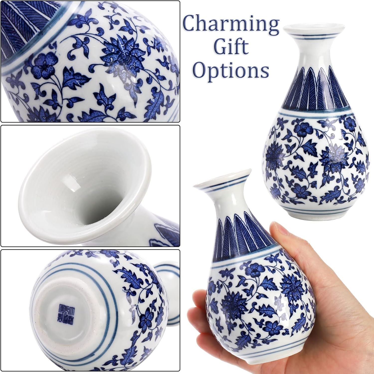 Yesland Small Blue and White Porcelain Vases Set of 3, 5 Inch Tall Mini Vintage Vase Chinoiserie Vases, Classic Decorative Bud Vases for Farmhouse Table Centerpiece, Flower Decor