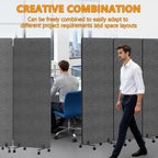 Soundproof Room Divider 3 Panels Rolling Room Divider with Wheels,Office Partitions Portable Wall, Freestanding Folding Partition Privacy Screens for Home, Office,Bedroom,Hospital,72x66in Dark Gray