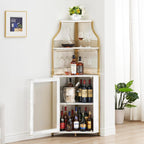 GarveeHome Corner Wine Cabinet with Detachable Wine Rack, 5-Tier Industrial Corner Bar Cabinet with Barn Door and Glass Holder, Farmhouse Buffet Cabinet and Home Bar, Gold